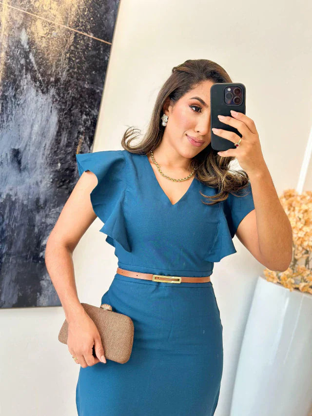 1192 - Vestido linho | babado no busto