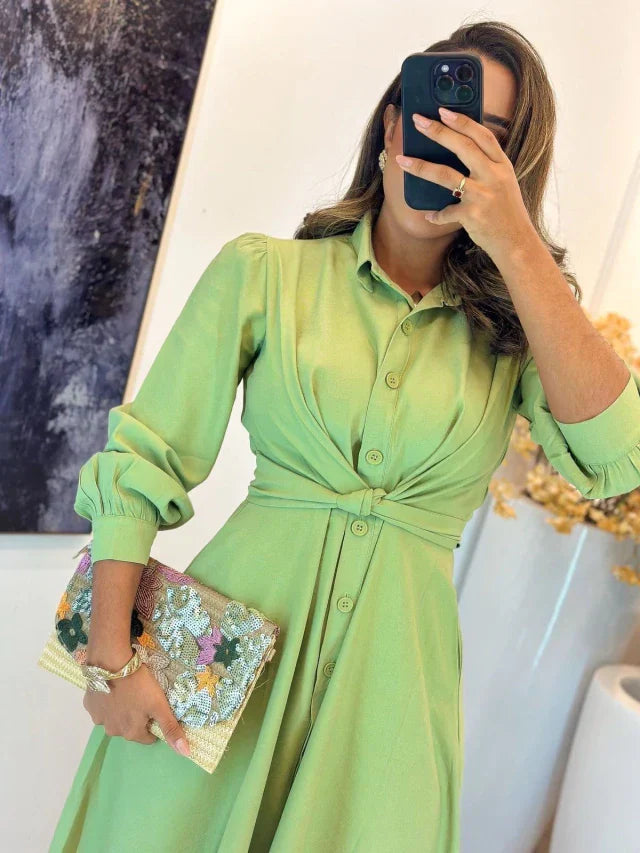 3030 - Vestido linho | Amarração com botões