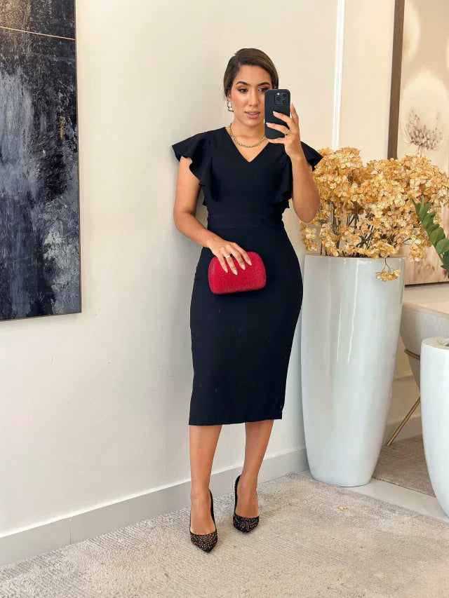 1192 - Vestido linho | babado no busto