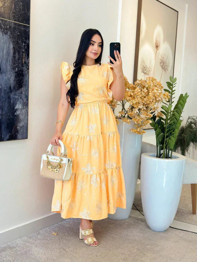 2263 - Vestido Duna | Manga babado bordado pode variar