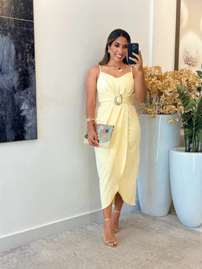 2254- Vestido linho / detalhe no busto