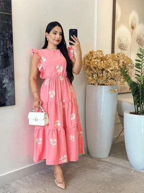 2263 - Vestido Duna | Manga babado bordado pode variar