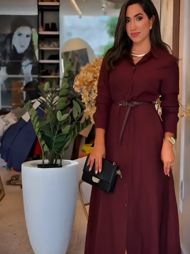 4006 - Vestido chemise | manga longa vinho